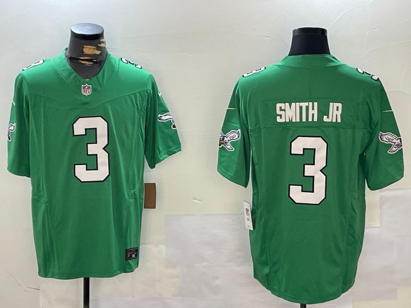 Men Philadelphia Eagles #3 Smith jr Green Throwback 2024 Nike Vapor Limited NFL Jersey style 1